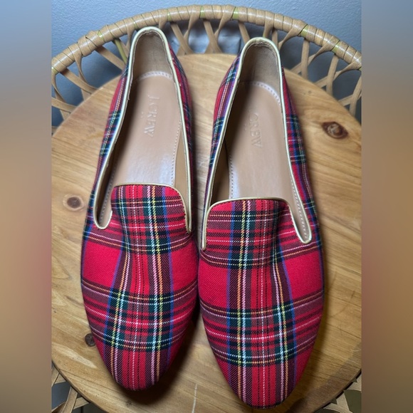 J. Crew Tartan Red Plaid Women's Loafers Size 8.5 - Picture 1 of 9